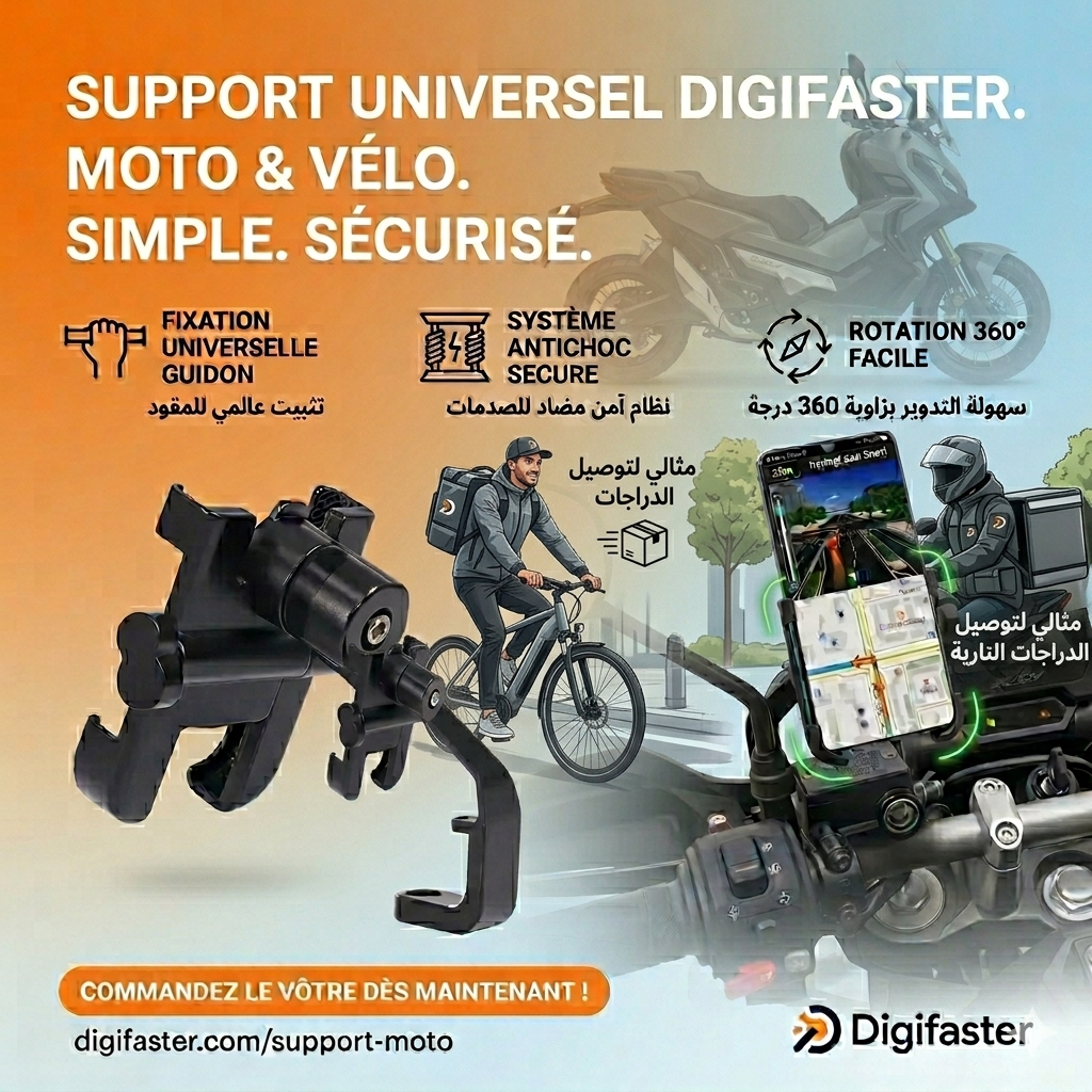 Support Téléphone Moto Vélo 360° – Fixation Guidon Universelle Antichoc & Sécurisée